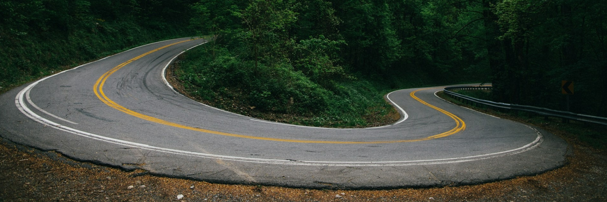 a curved road that would cause cars to drive similarly to a person with a curved penis having sex