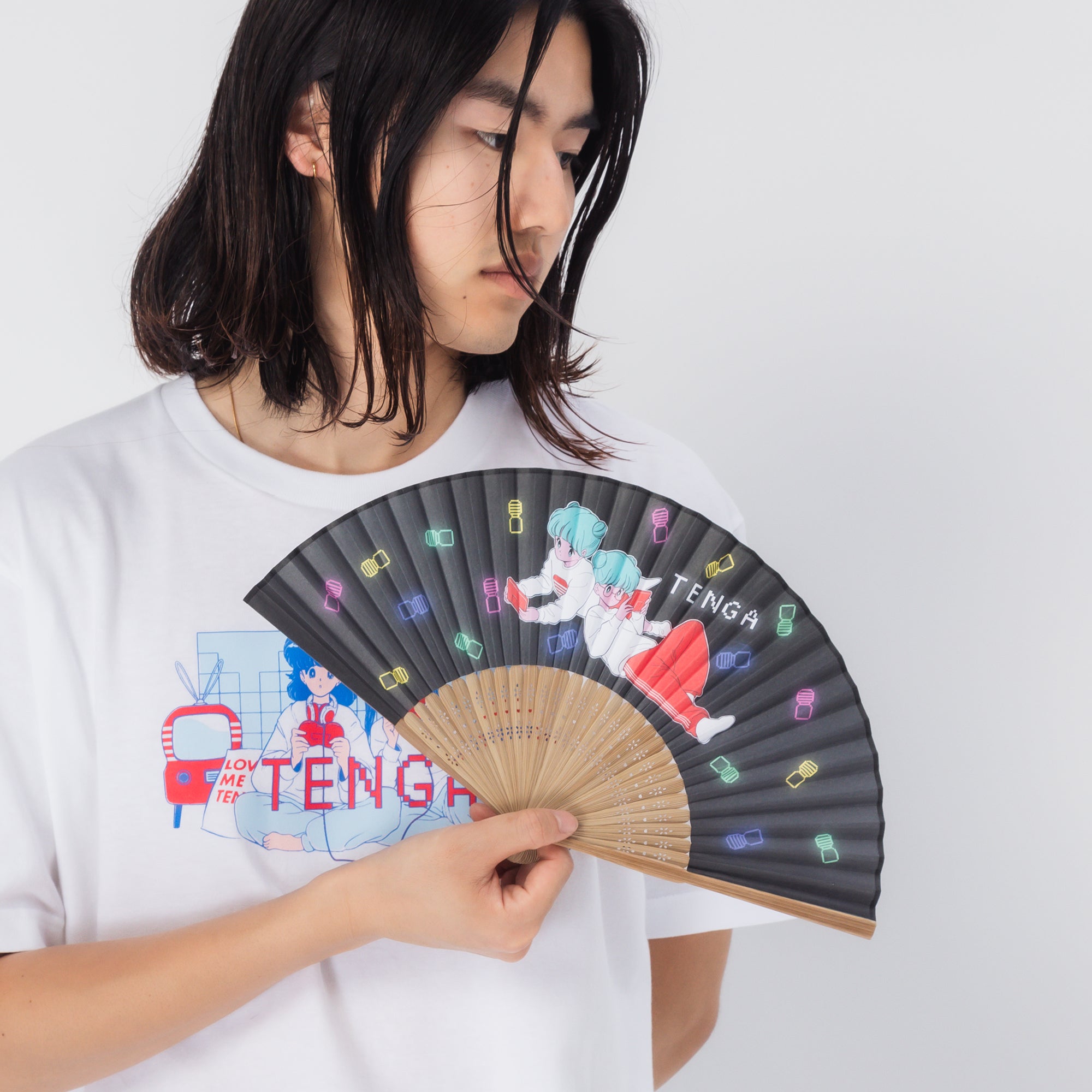 TENGA × BOB a.k.a En-Chan PLAY GAME Hand Fan Black